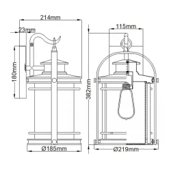 Außenwandleuchte H: 38,2 cm IP44 E27 Aluminium Regenglas