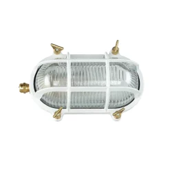 Außenwandleuchte Messing Riffelglas Maritim Weiß