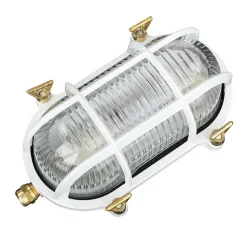 Außenwandleuchte Messing Riffelglas Maritim Weiß