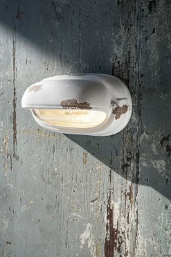 Badezimmerlampe Keramik Glas B: 24 cm Weiß Shabby Antik