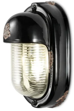Badlampe Keramik Glas E27 H: 24 cm Schwarz Shabby Antik