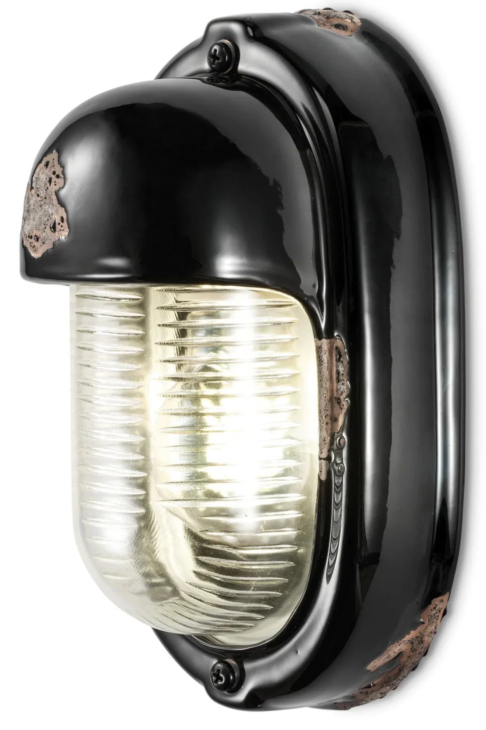 Badlampe Keramik Glas E27 H: 24 cm Schwarz Shabby Antik