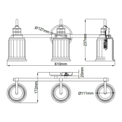 Badlampe Metall Glas 61 cm breit IP44 G9 3-flammig