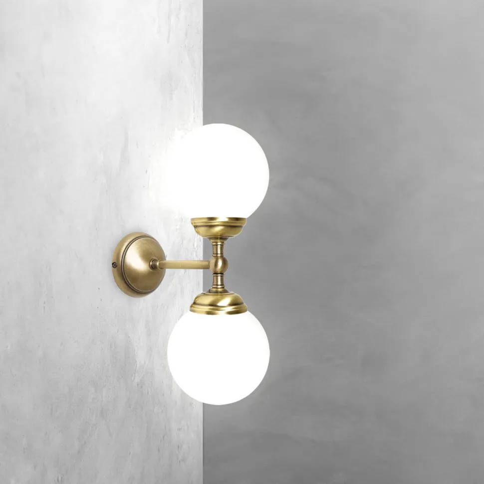 Badlampe Wand H: 36 cm 2-flammig E14 Glas Messing