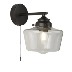 Badlampe Wand IP44 Schwarz matt Klar E27 mit Schalter