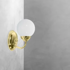 Badlampe Wand Messing Glas Kugelschirm E14 H: 20,5 cm