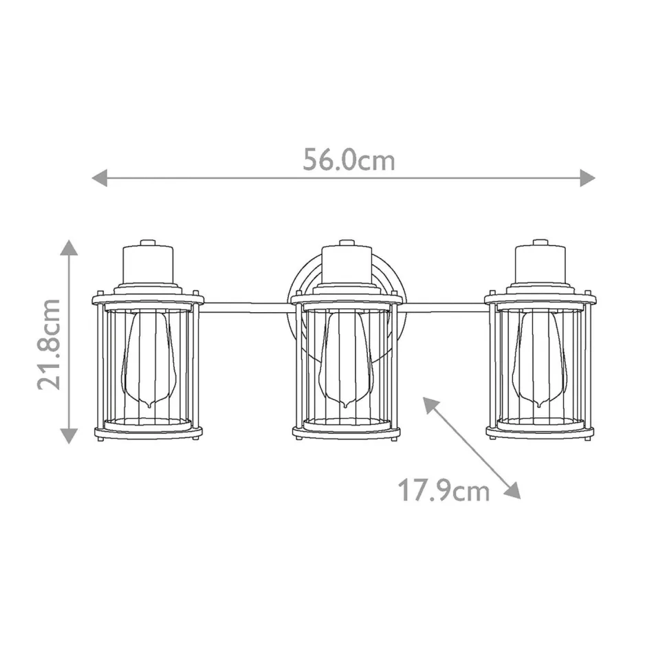 Badleuchte Wand Metall Glas IP44 B: 56 cm 3-flammig länglich
