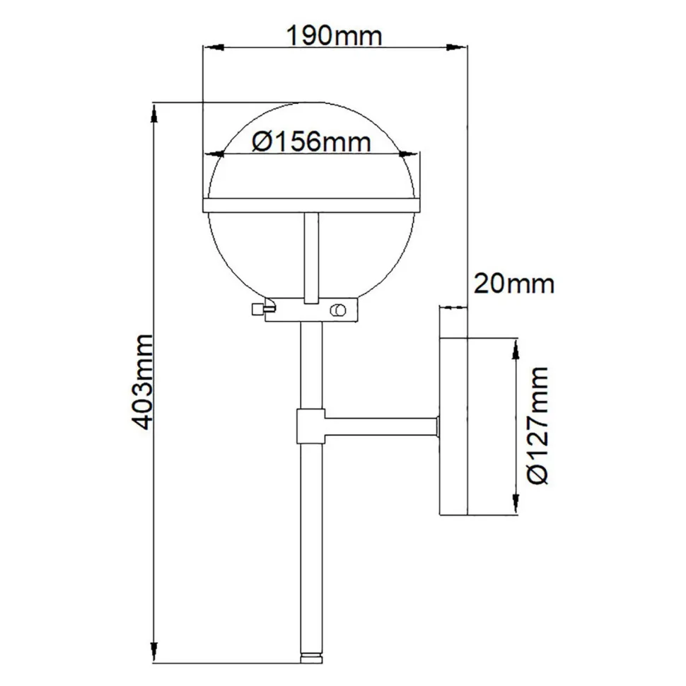 Badleuchte Wand Metall Glas IP44 H: 40,3 cm Kugel Schirm