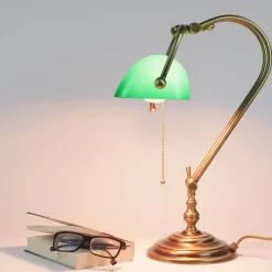 Banker Tischlampe aus Echt-Messing in Bronze