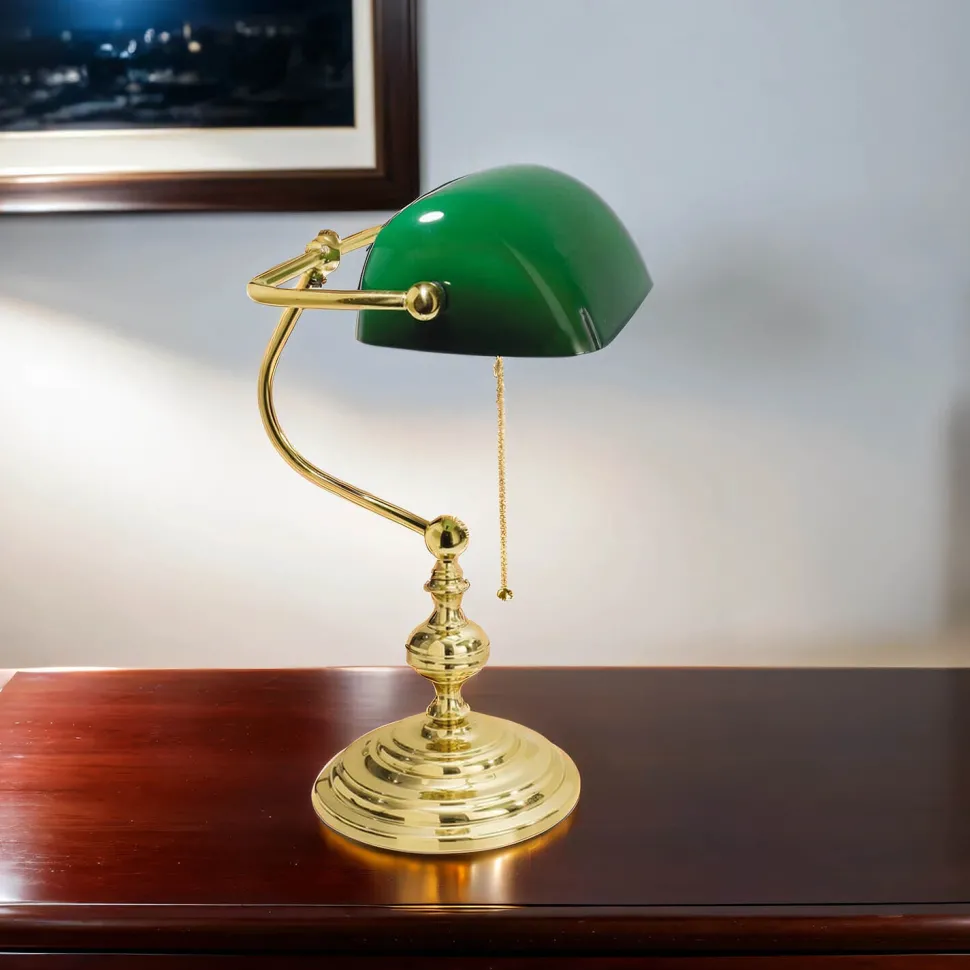 Banker Tischlampe Gold 24K aus Echt-Messing