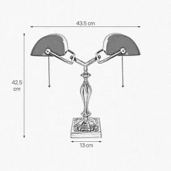 Bankerlampe 42,5 cm 2-flammig E27 Echt-Messing Zugschalter