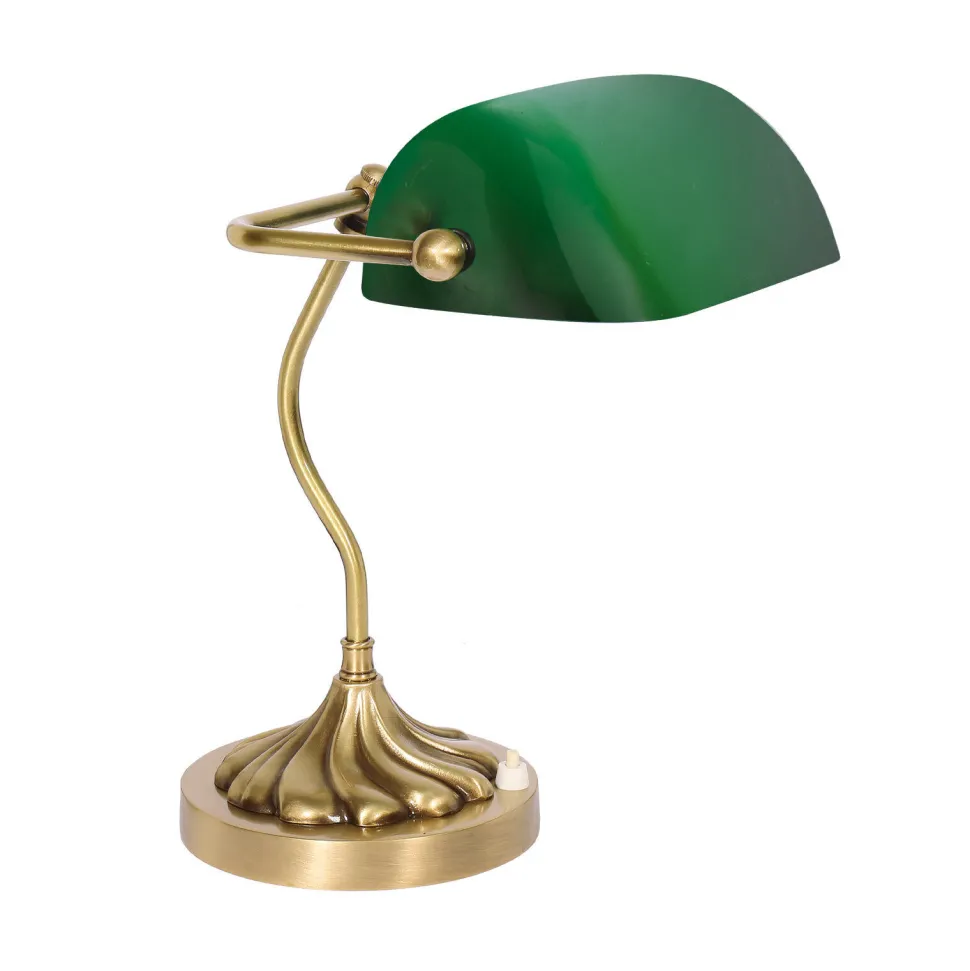 Bankerlampe in Bronze hell Grün E27 29 cm Glas Messing