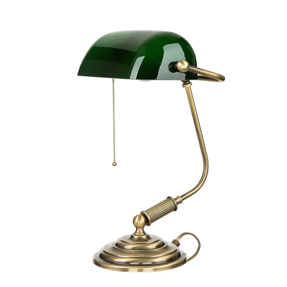 Bankerlampe Messing massiv 35,5 cm Zugschalter