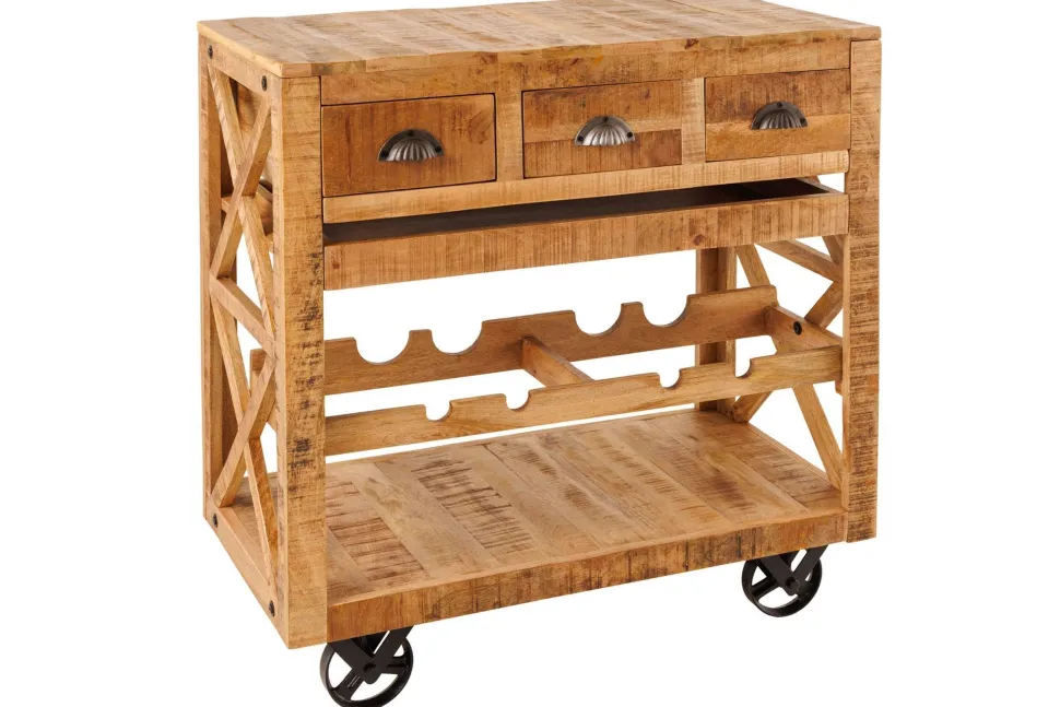 Barschrank mit Rollen Mangoholz massiv B: 86 cm Industrial