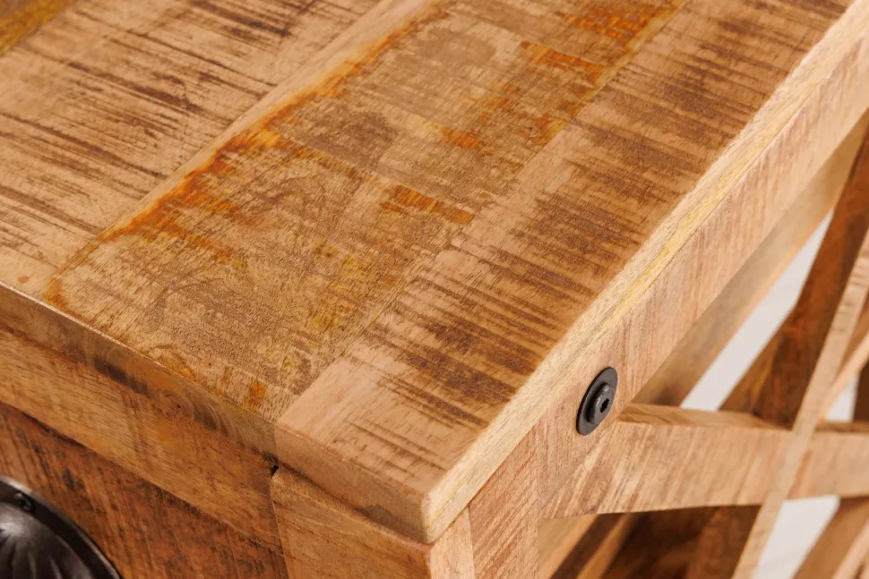 Barschrank mit Rollen Mangoholz massiv B: 86 cm Industrial