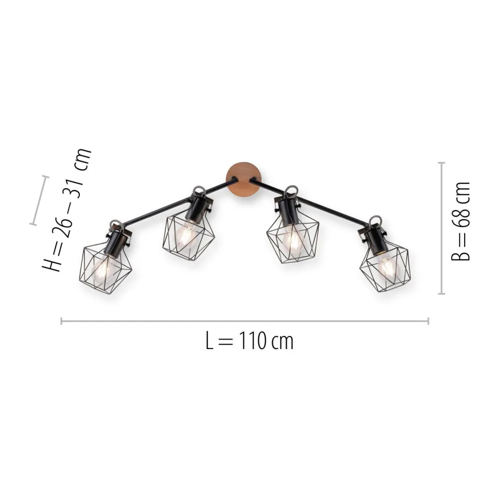 Beweglicher Deckenspot Holz Metall 110 cm E27 Vintage