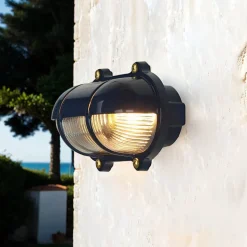 Blaue Außen Wandlampe aus Echt-Messing SKIATHOS