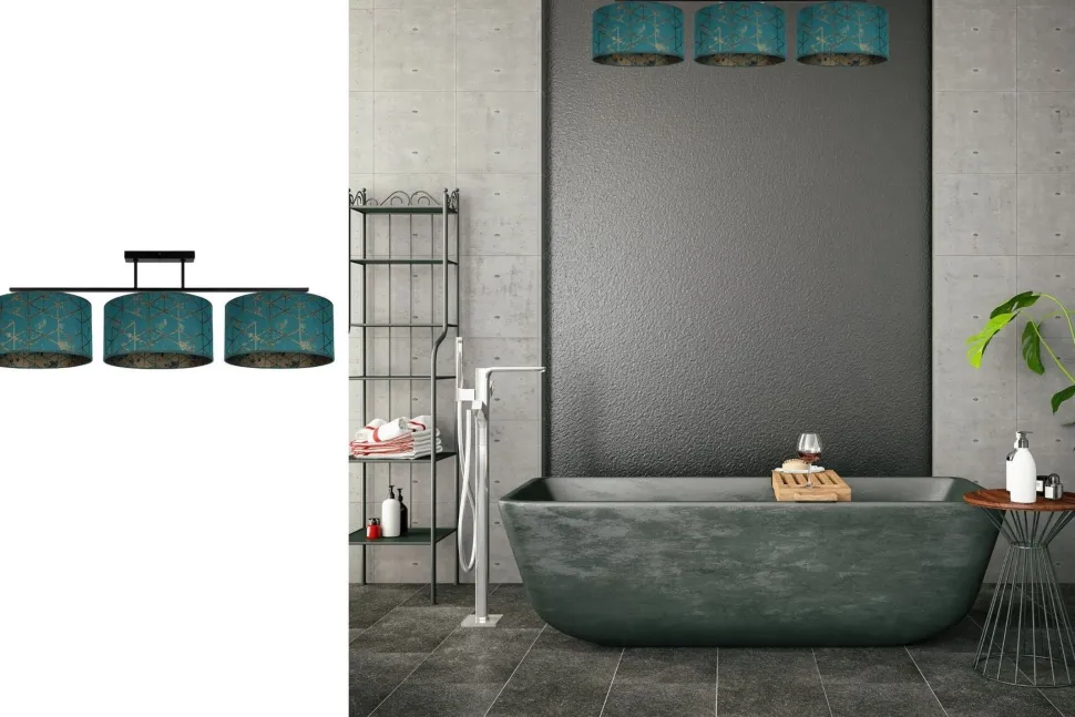 Blendarme Deckenleuchte Stoff Grün Muster E27 3-flammig