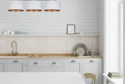 Blendarme Deckenleuchte Stoff Weiß Gold E27 100 cm lang