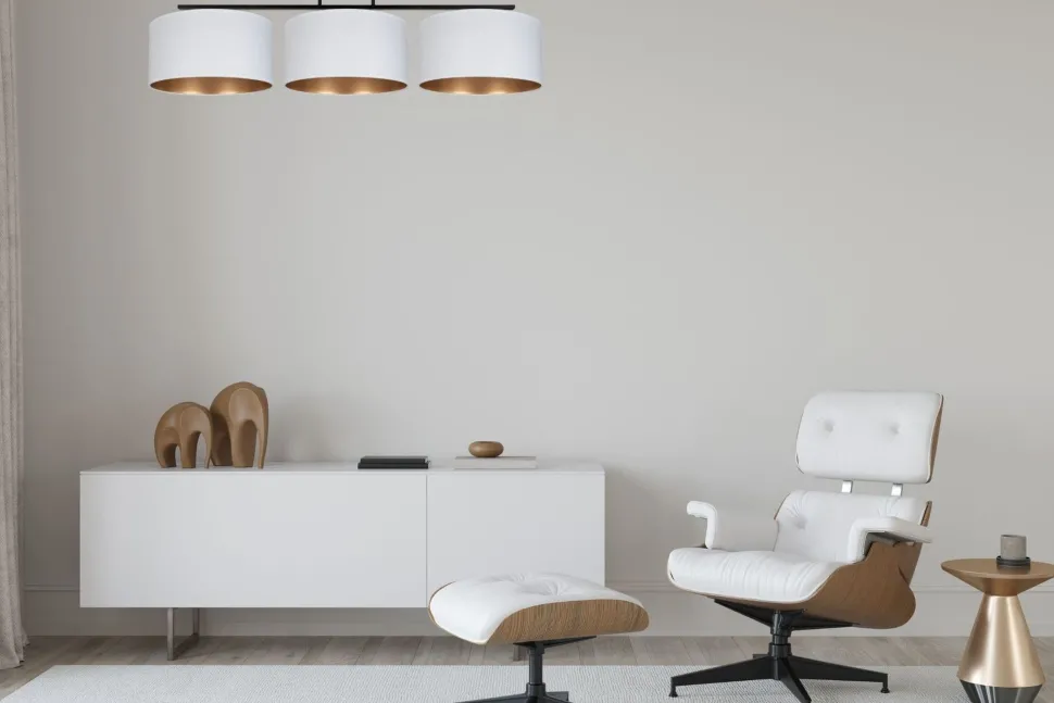 Blendarme Deckenleuchte Stoff Weiß Gold E27 100 cm lang