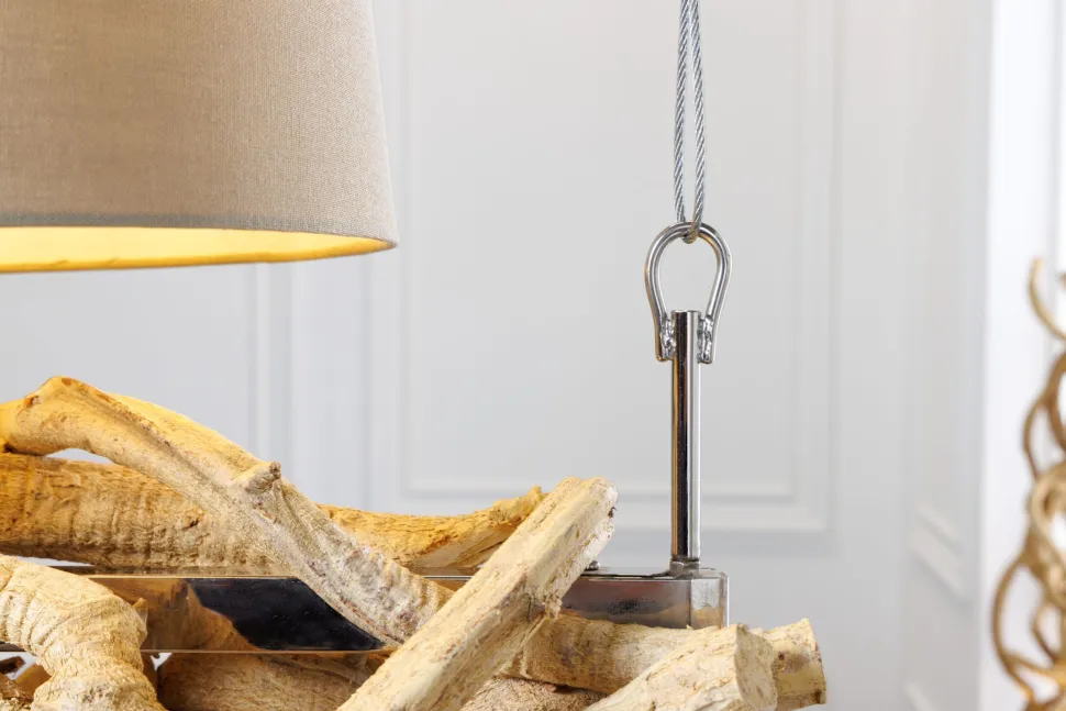 Blendarme Hängelampe 3-flammig Holz Leinen 165 cm lang