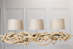 Blendarme Hängelampe 3-flammig Holz Leinen 165 cm lang