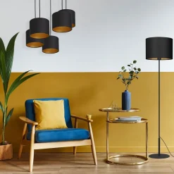 Blendarme Hängelampe Schwarz Gold Stoff Metall 5-flmg