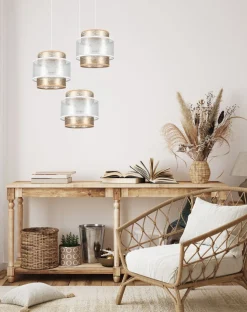 Blendarme Hängelampe Stoffschirme Weiß Gold E27 B:38 cm