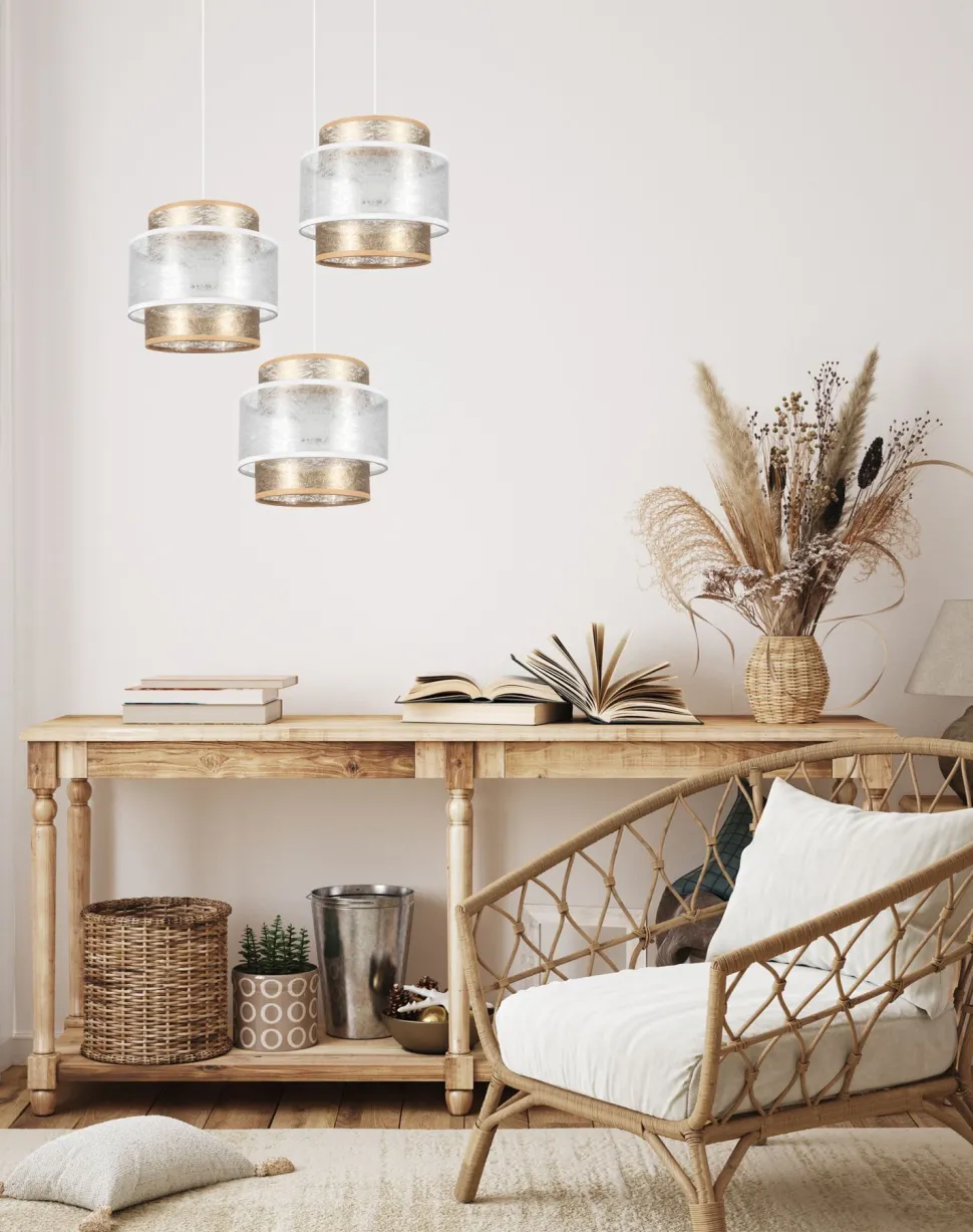 Blendarme Hängelampe Stoffschirme Weiß Gold E27 B:38 cm