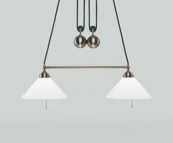 Blendarme Hängelampe Zugschalter Messing Glas in Nickel