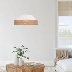 Blendarme Hängeleuchte Stoff Rattan E27 Ø45 cm wohnlich