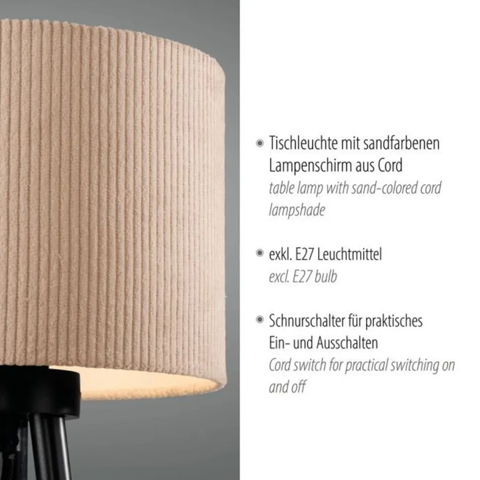 Blendarme NachtTischlampe Tripod Stoffschirm E27 46 cm