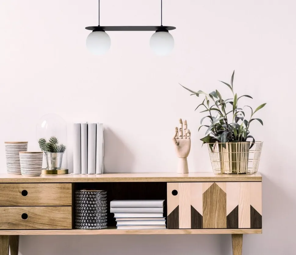 Blendarme Pendelleuchte Glaskugeln E27 2-flmg Schwarz