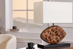 Blendarme Tischlampe Stoff Akazie Kautschuk wohnlich