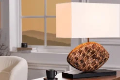 Blendarme Tischlampe Stoff Akazie Kautschuk wohnlich