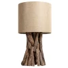 Blendarme Tischleuchte Holz Leinen 50 cm E27 wohnlich
