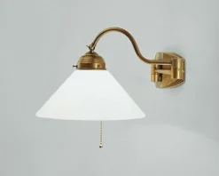 Blendarme Wandlampe mit Zugschalter E27 Messing Glas