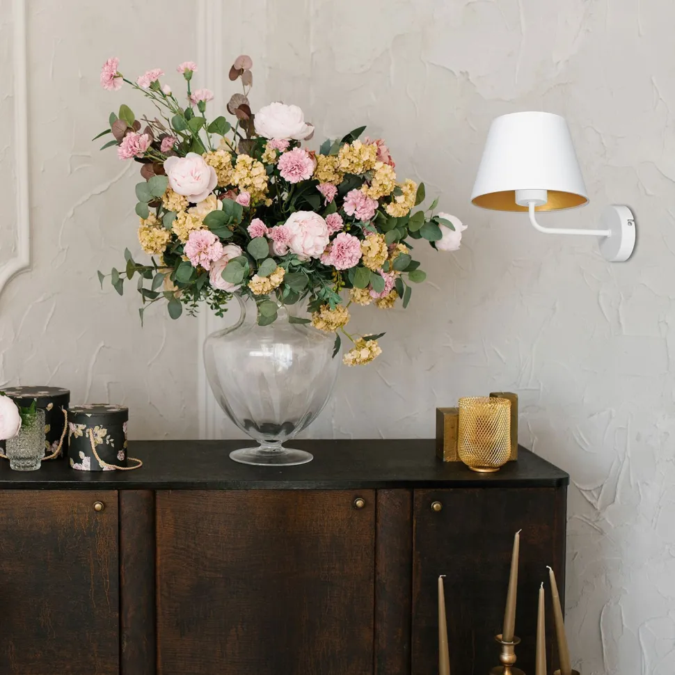 Blendarme Wandlampe Weiß Gold Stoff Metall E27 H:23 cm