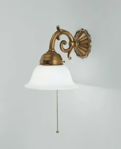 Blendarme Wandleuchte Messing Glas E27 mit Zugschalter