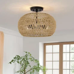 Boho Deckenlampe Seil Metall D: 40,6 cm rund 3x E27 Modern
