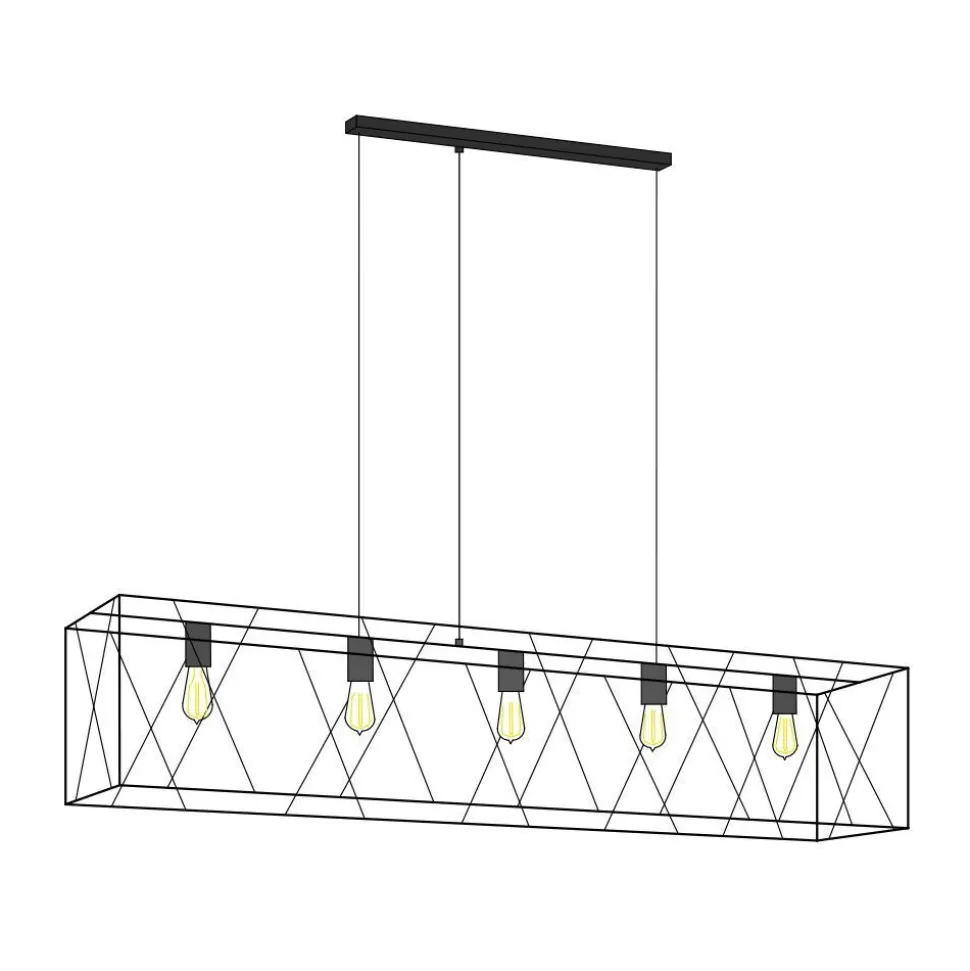 Breite Drahtgestell Hängeleuchte FRAME in Schwarz 5-flmg