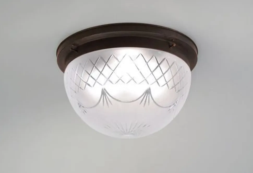 Deckenlampe Antik Messing Glas mit Muster E27 Ø40 cm