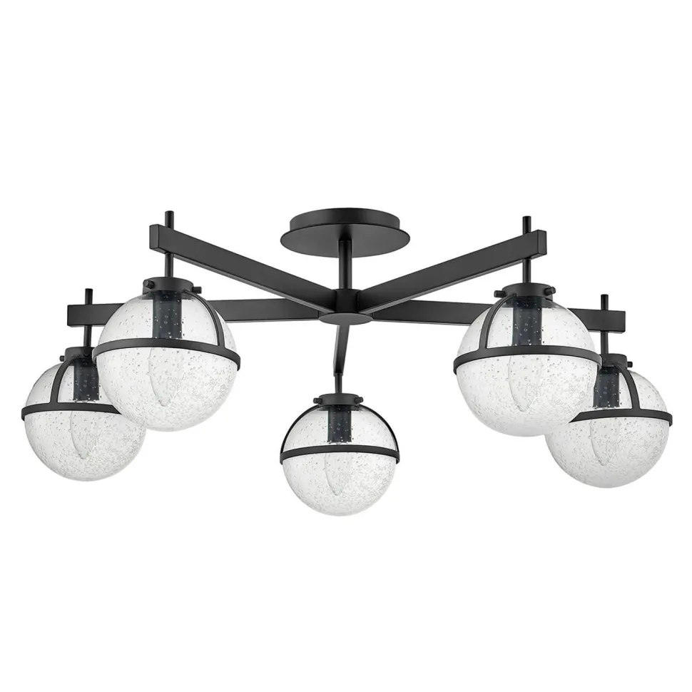 Deckenlampe Bad IP44 81,3 cm breit E14 Schwarz Metall Glas