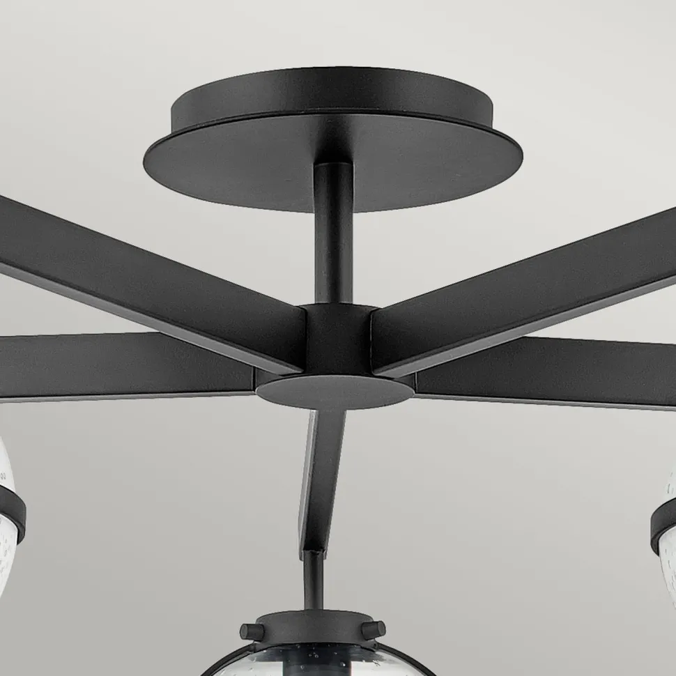 Deckenlampe Bad IP44 81,3 cm breit E14 Schwarz Metall Glas