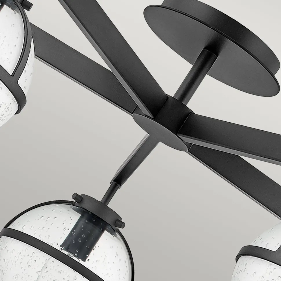 Deckenlampe Bad IP44 81,3 cm breit E14 Schwarz Metall Glas