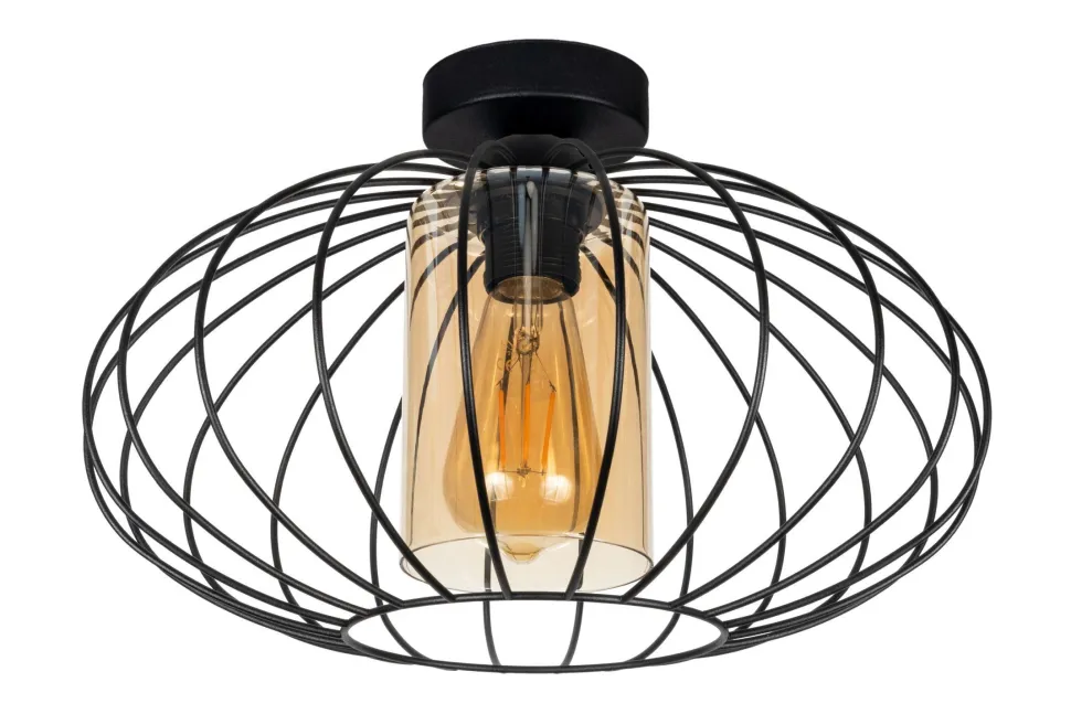 Deckenlampe E27 Ø34 cm Schwarz Honig blendarm Retro