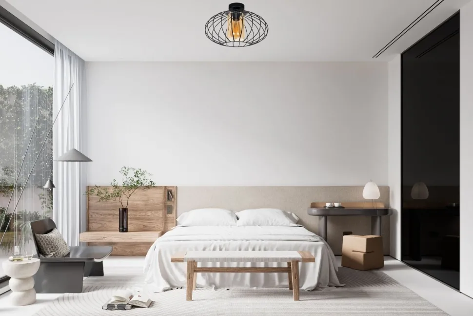 Deckenlampe E27 Ø34 cm Schwarz Honig blendarm Retro