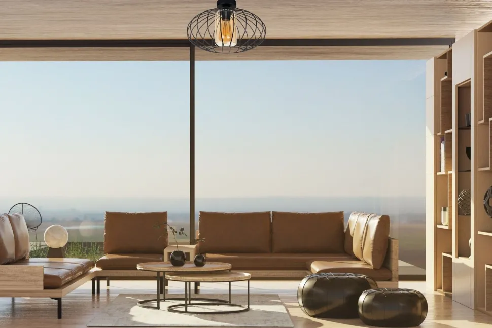 Deckenlampe E27 Ø34 cm Schwarz Honig blendarm Retro