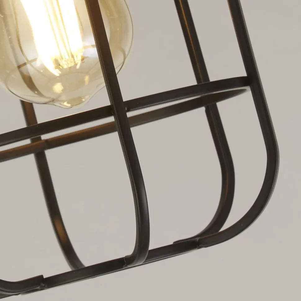 Deckenlampe E27 Holz Metall Draht B:15 cm Industrial