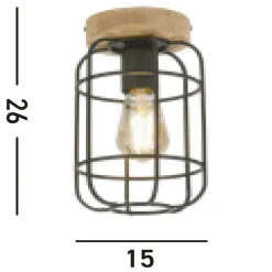 Deckenlampe E27 Holz Metall Draht B:15 cm Industrial